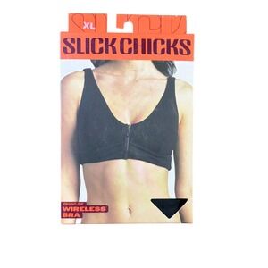 SLICK CHICKS Wireless Front Zip Bra Black XL Full Coverage Comfort Support